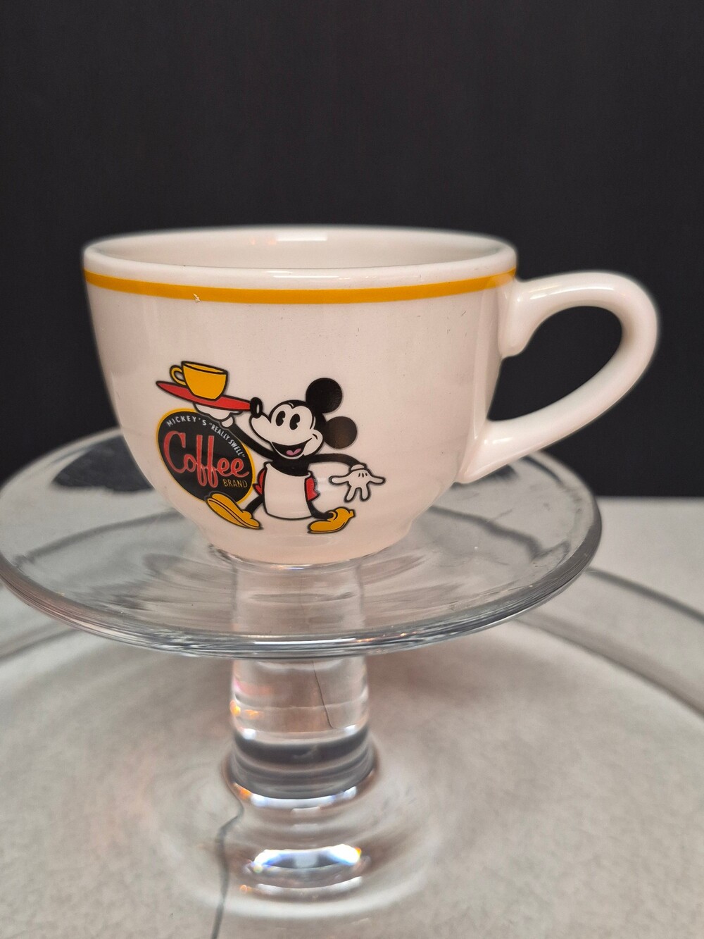 Disney Theme Parks Ceramic Coffee Cup Yellow Rim Mickey Mouse